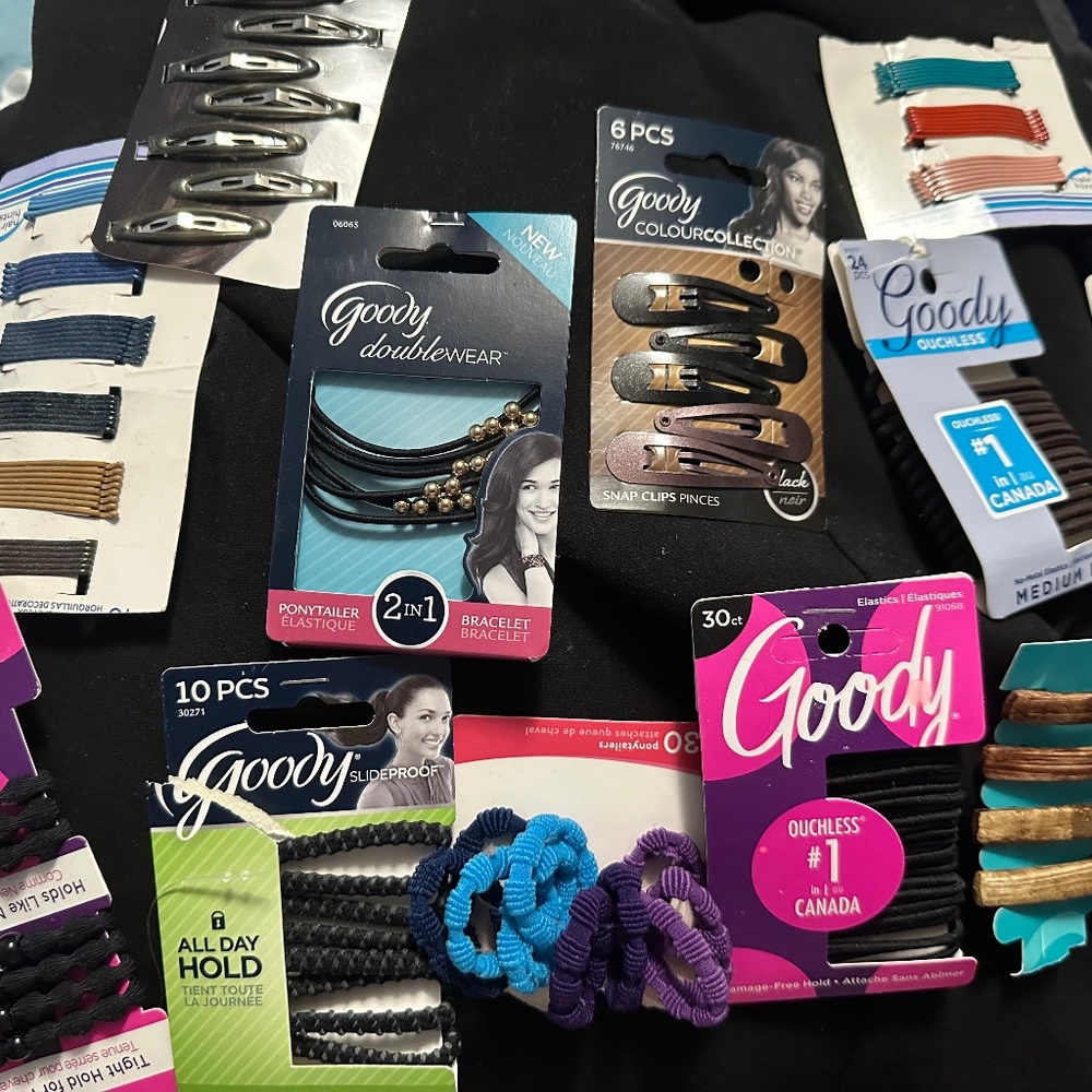 Goody Hair Accessories Lot – Elastics, Barrettes, Snap Clips – New/Unused
